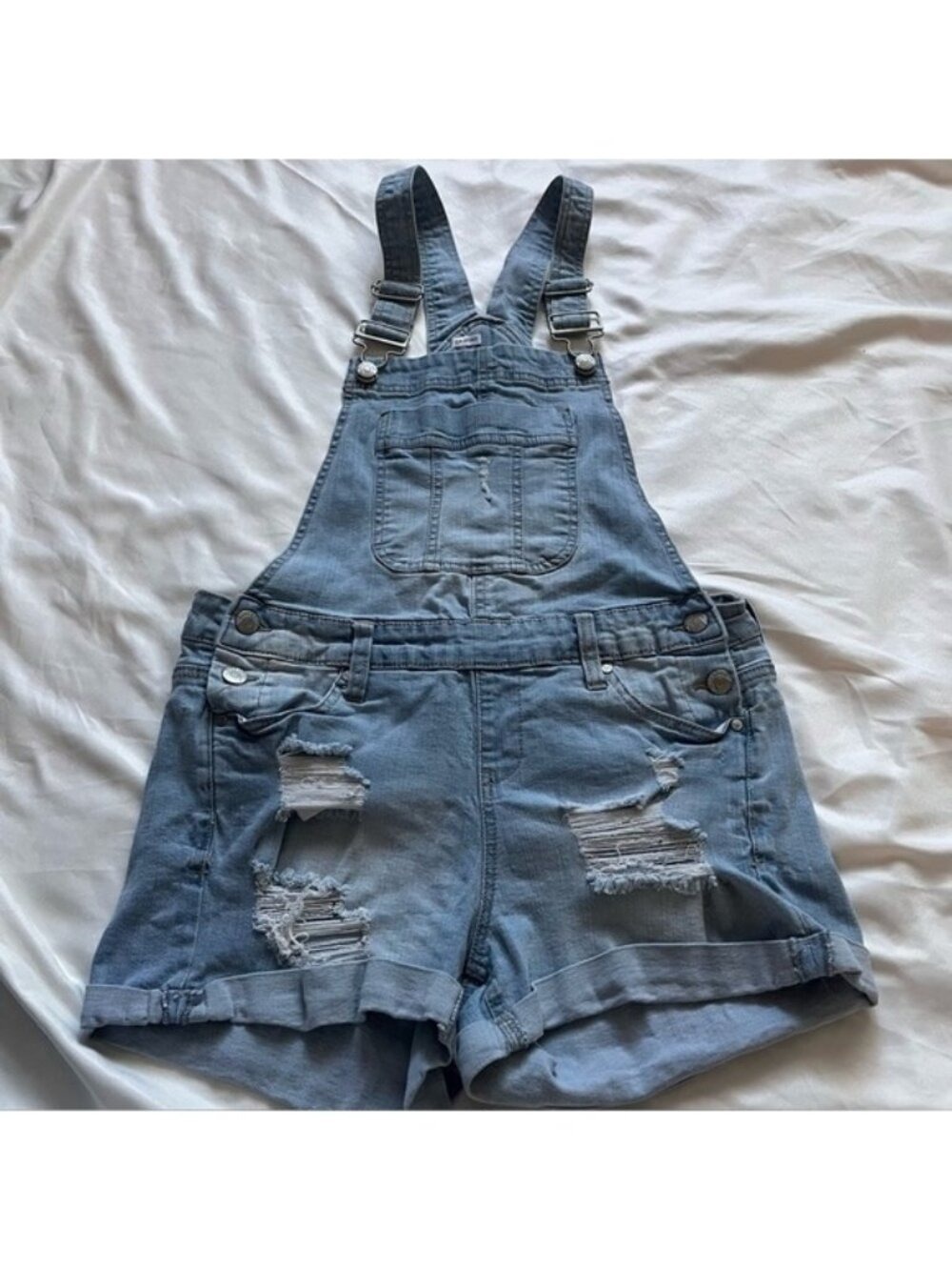 Blue Spice Distressed Denim Romper Overalls Junior Size 9